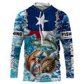 Texas Flag Redfish, trout, flounder inshore blue camo custom long sleeves performance fishing NQS5464