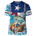 Texas Flag Redfish, trout, flounder inshore blue camo custom long sleeves performance fishing NQS5464