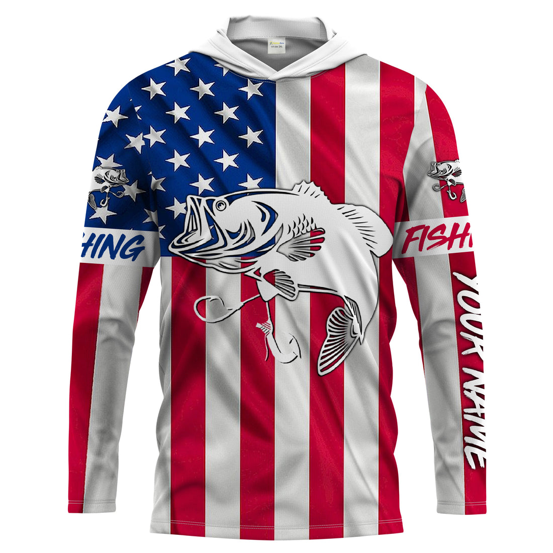 Largemouth Bass fishing American flag patriotic 4th July Customize long sleeves fishing NQS1957