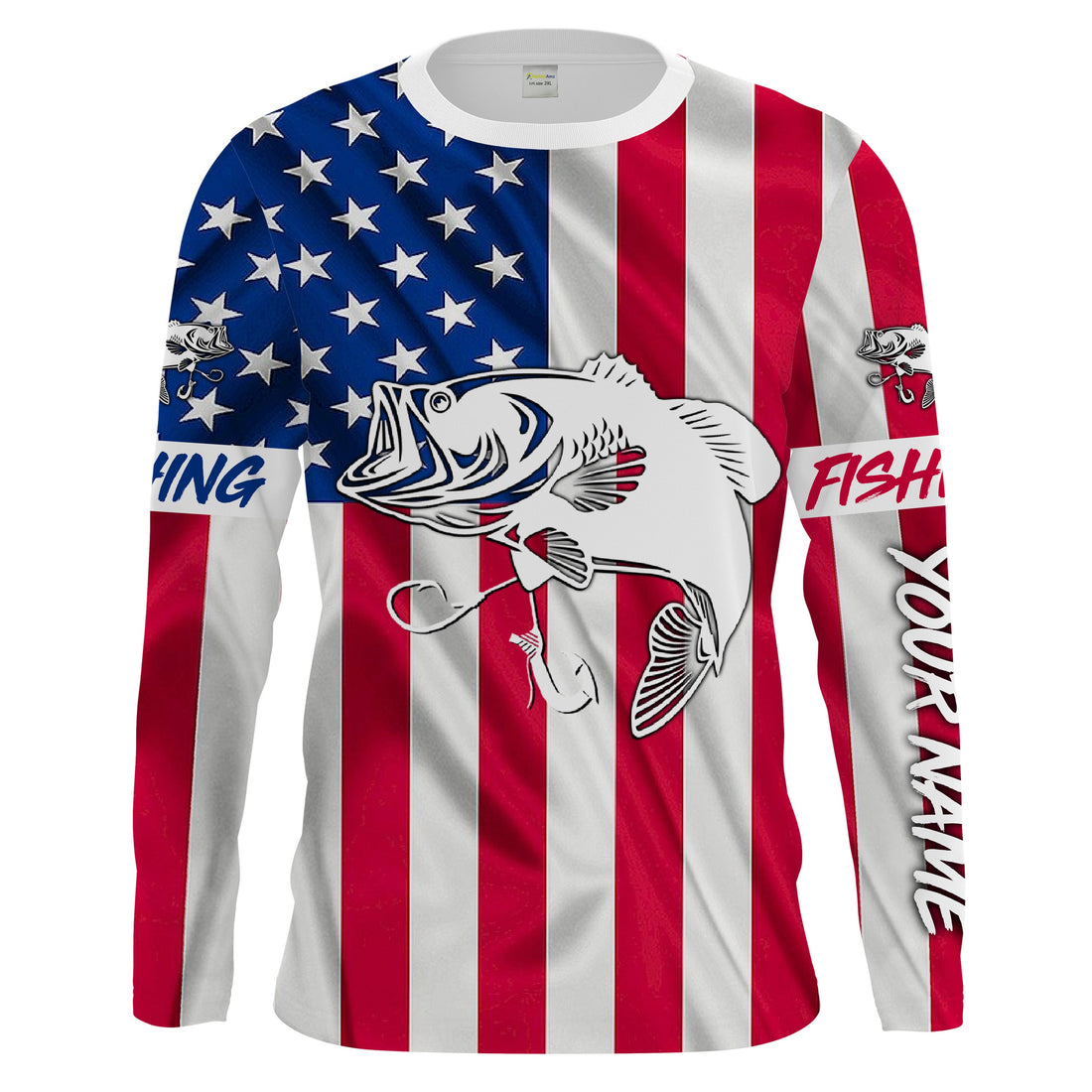 Largemouth Bass fishing American flag patriotic 4th July Customize long sleeves fishing NQS1957