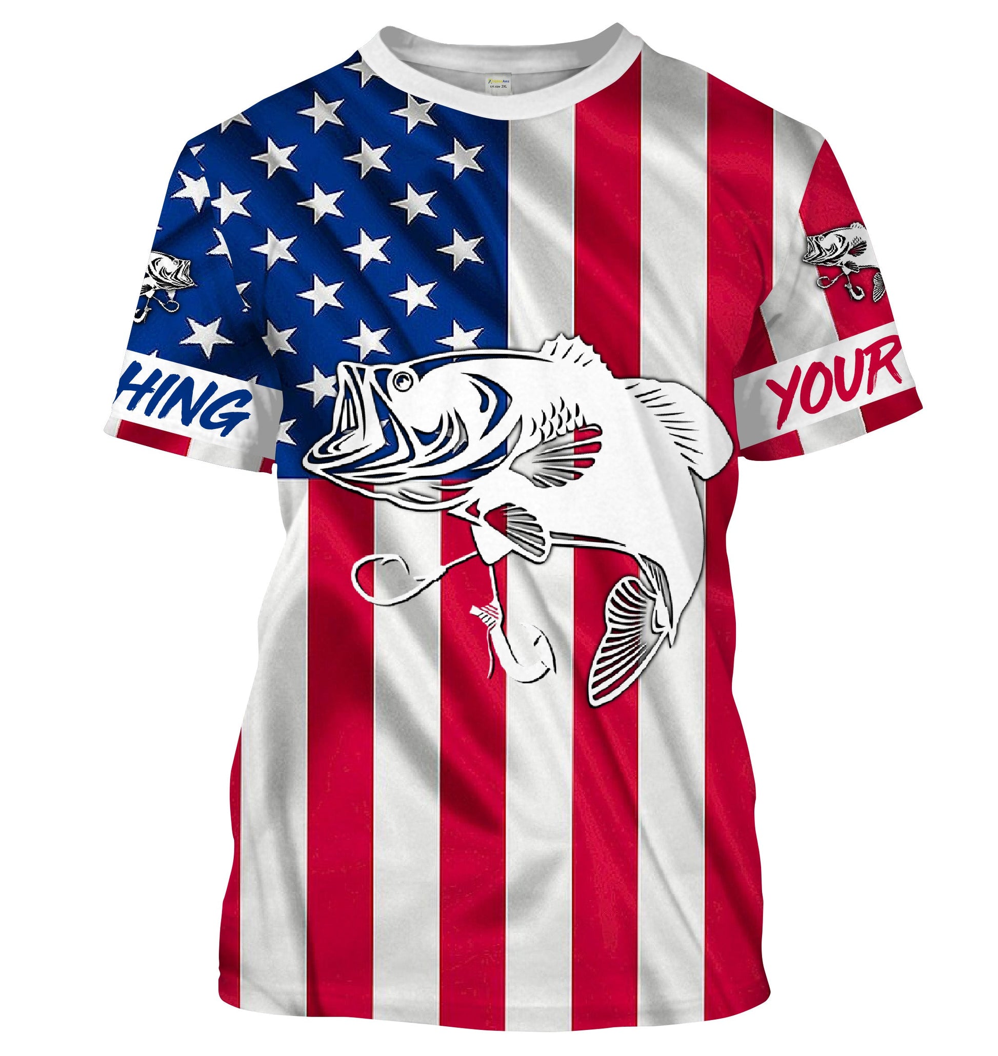 Largemouth Bass fishing American flag patriotic 4th July Customize long sleeves fishing NQS1957