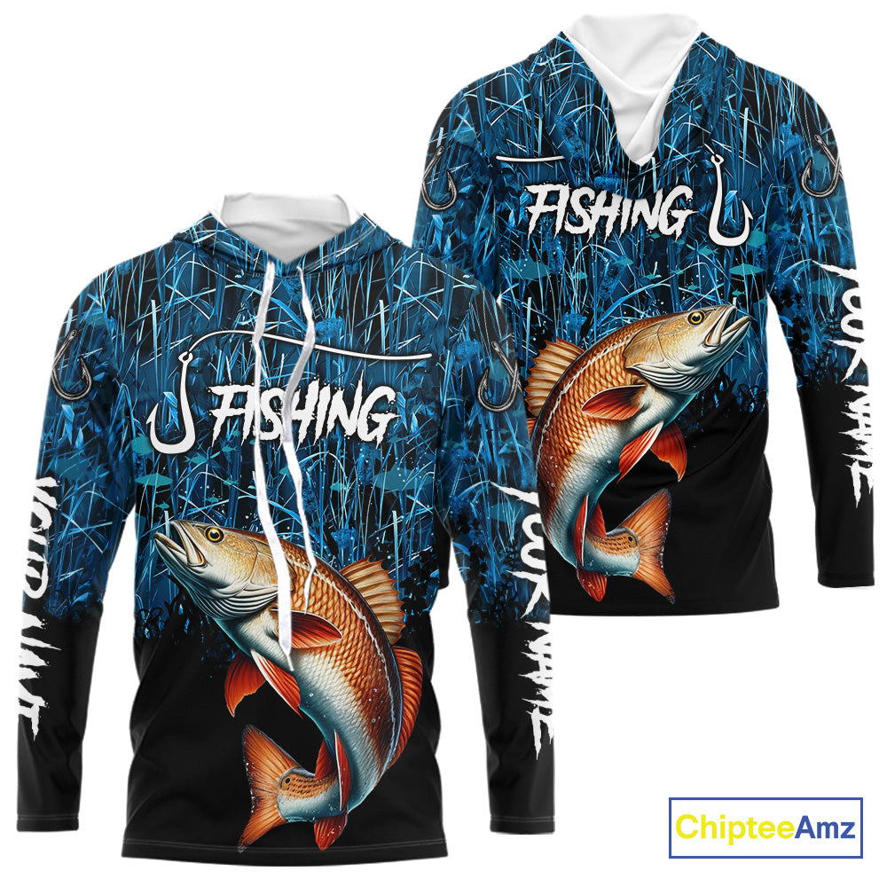 Redfish puppy drum Fishing blue camo Custom UV protection long sleeves fishing