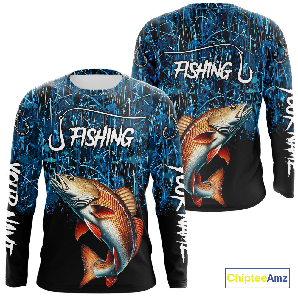 Redfish puppy drum Fishing blue camo Custom UV protection long sleeves fishing