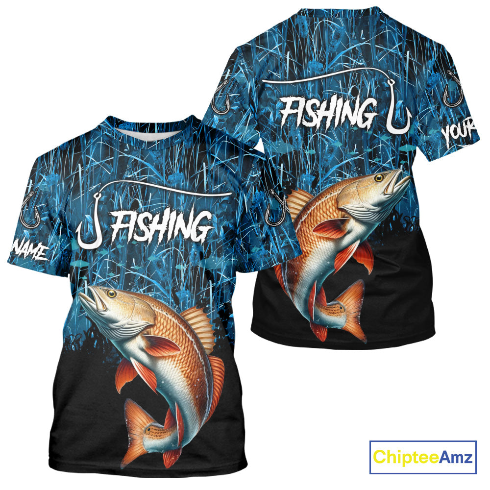 Redfish puppy drum Fishing blue camo Custom UV protection long sleeves fishing