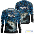 Striped Bass Fishing blue camo Custom UV protection Striper long sleeves fishing