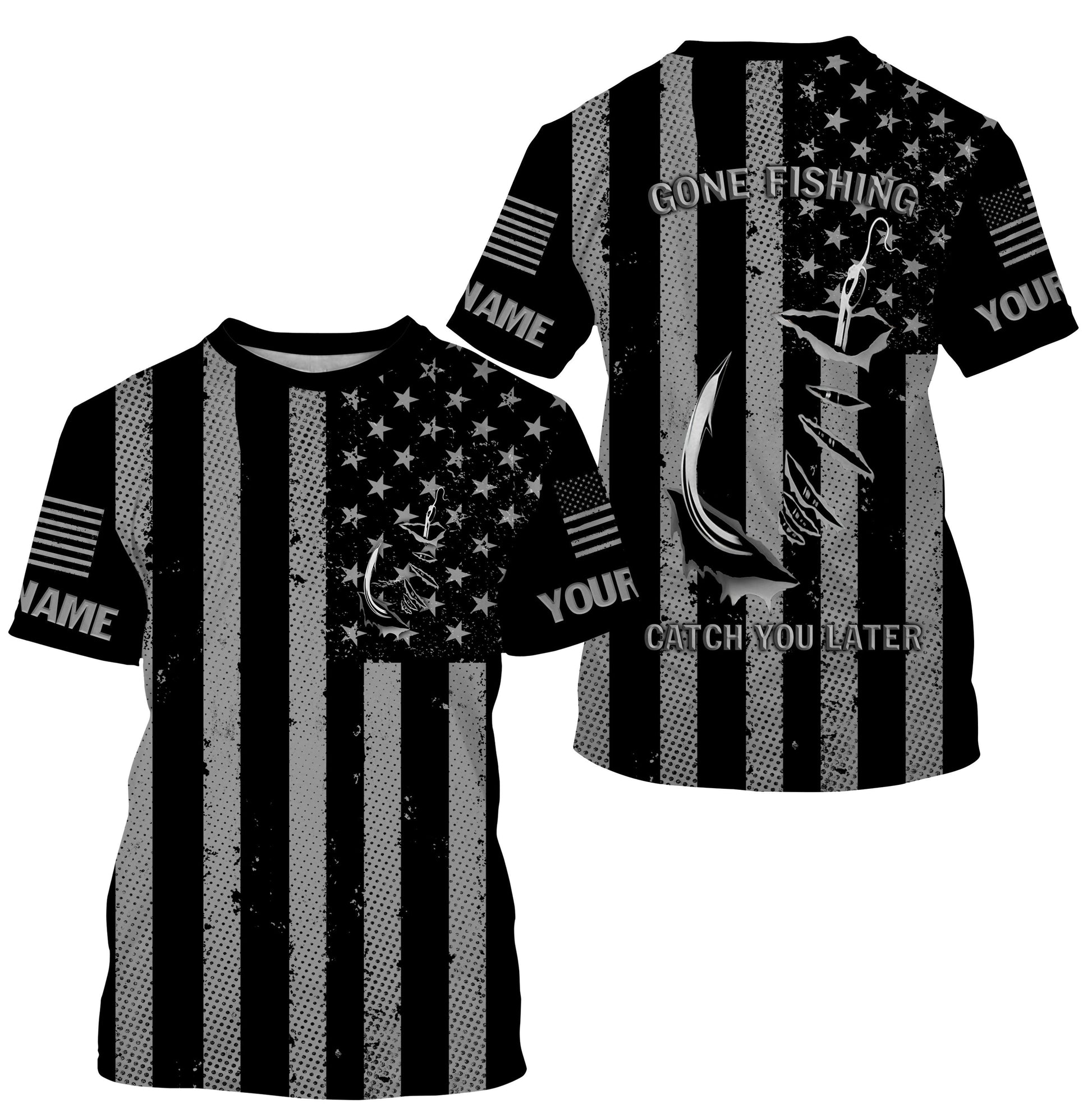Gone fishing catch you later American flag Patriot fish hook Performance fishing NQS2502