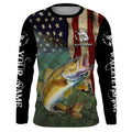Walleye Fishing 3D American Flag Patriotic Customize name UV protection long sleeve fishing NQS467