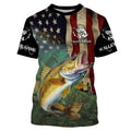 Walleye Fishing 3D American Flag Patriotic Customize name UV protection long sleeve fishing NQS467