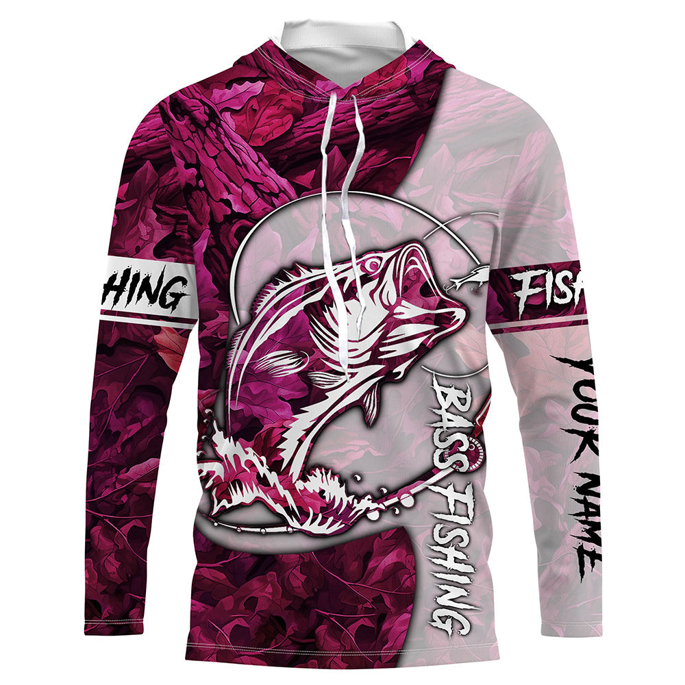 Largemouth Bass fishing pink girl Camo Custom name long sleeve UV fishing, leggings NQS1177