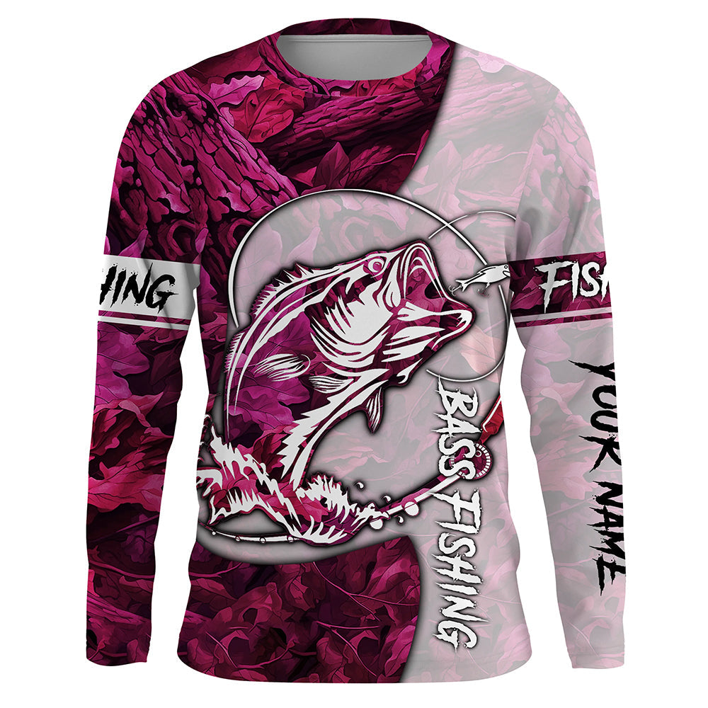 Largemouth Bass fishing pink girl Camo Custom name long sleeve UV fishing, leggings NQS1177