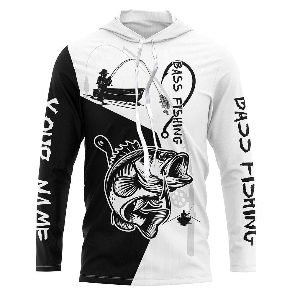 Black and White Bass Fishing Custom Name 3D All Over Printed, Personalized Fishing gifts NQS355