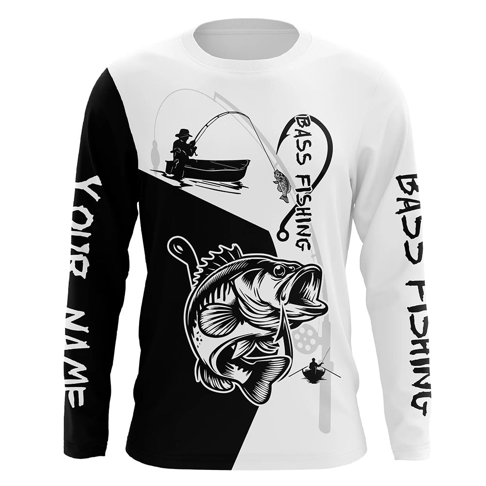 Black and White Bass Fishing Custom Name 3D All Over Printed, Personalized Fishing gifts NQS355