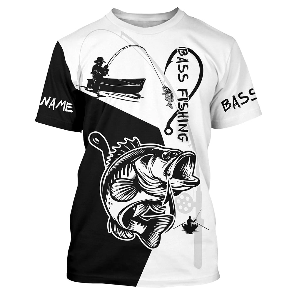 Black and White Bass Fishing Custom Name 3D All Over Printed, Personalized Fishing gifts NQS355