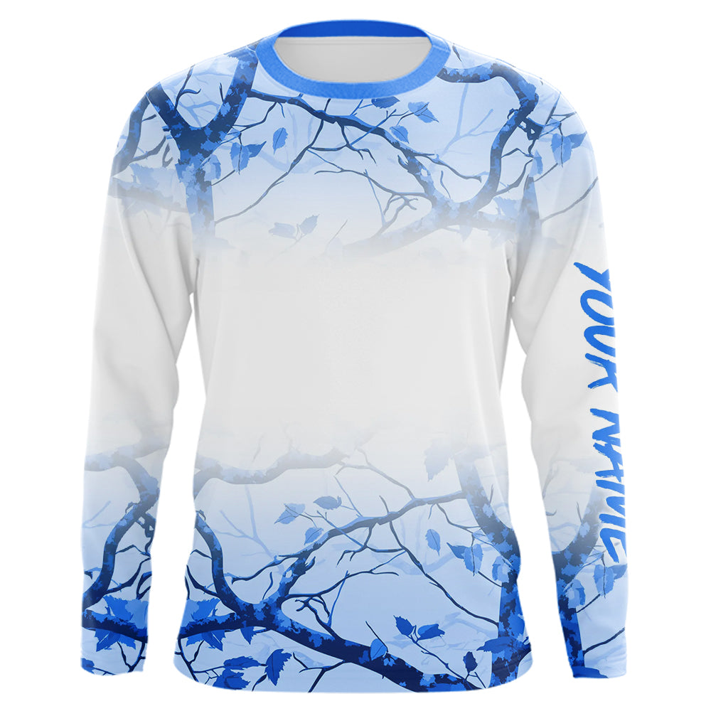 Personalized name White and Blue Camo performance long sleeve team fishing tournament NQS9555