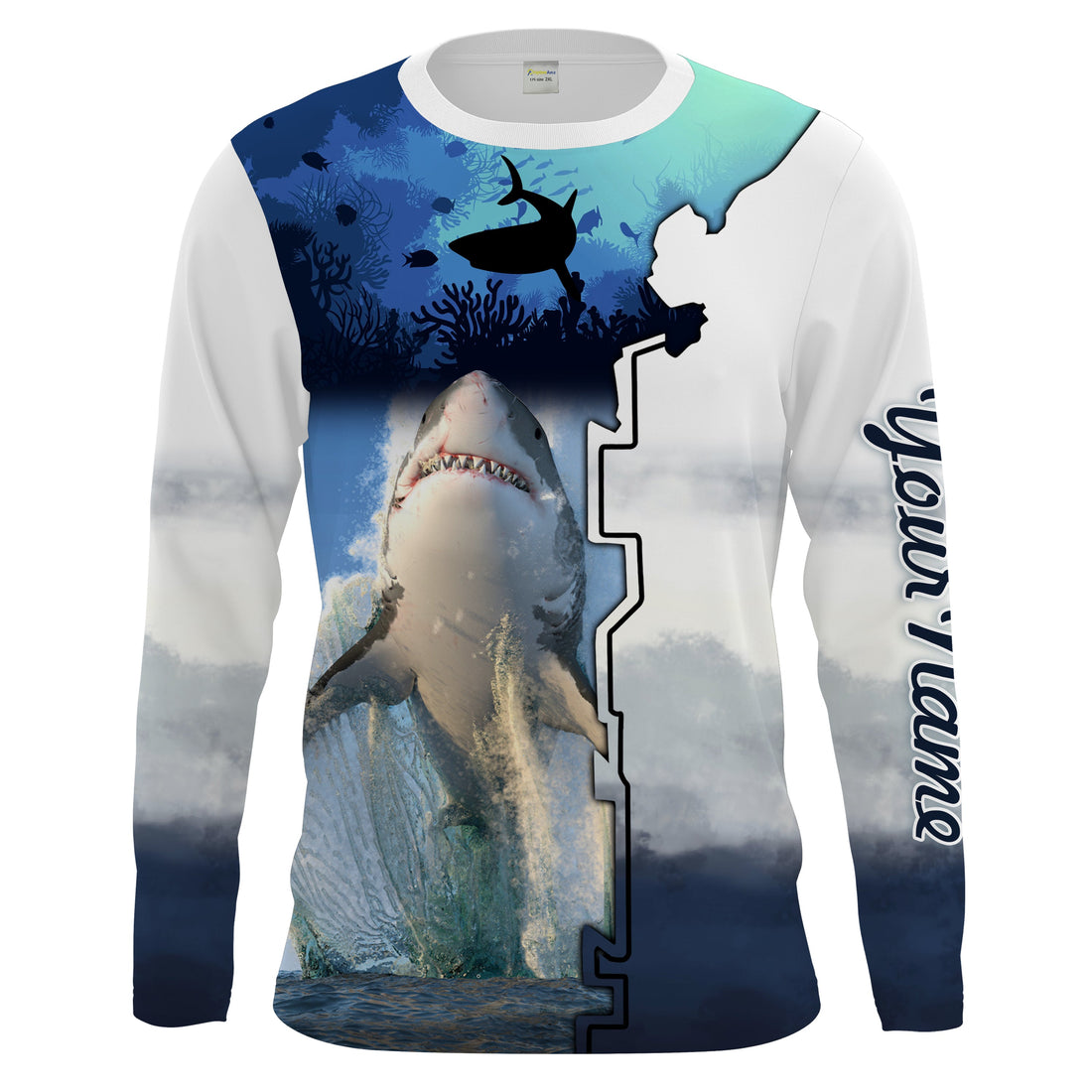 Shark Fishing UV protection Customize name long sleeves fishing UPF 30+, Personalized Fishing Gift NQS1841