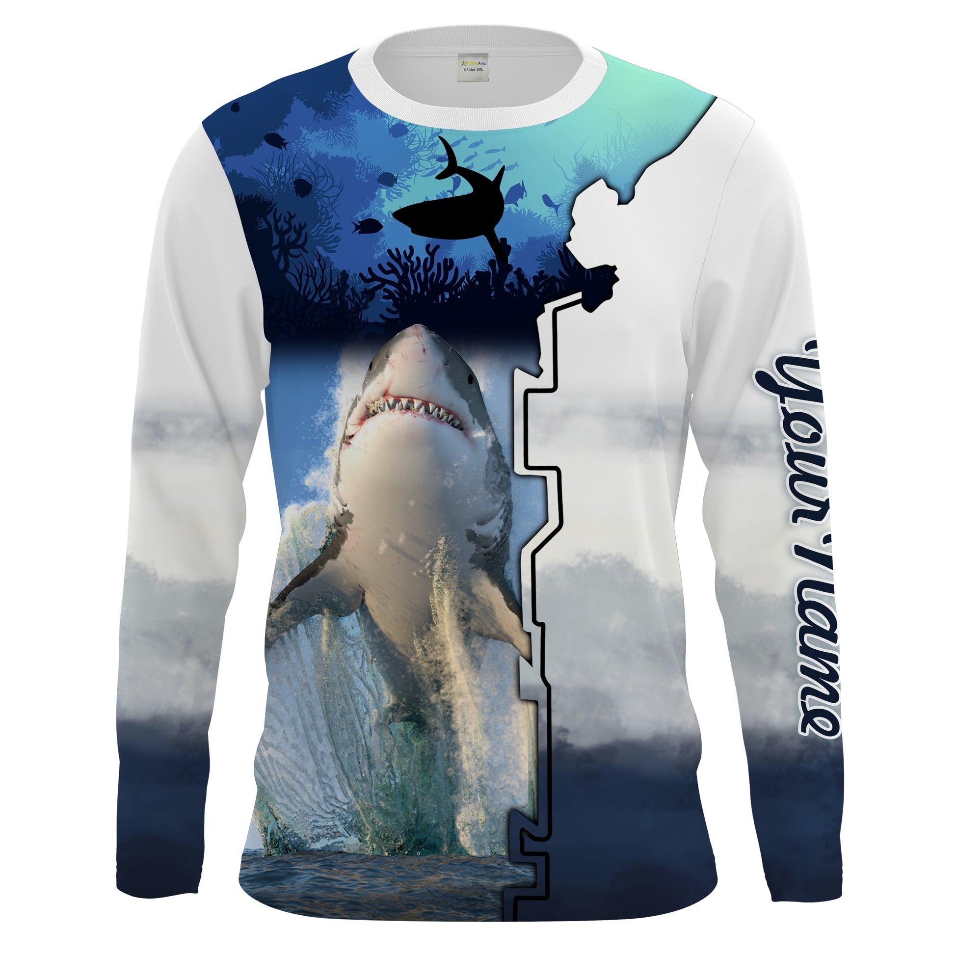 Shark Fishing UV protection Customize name long sleeves fishing UPF 30+, Personalized Fishing Gift NQS1841