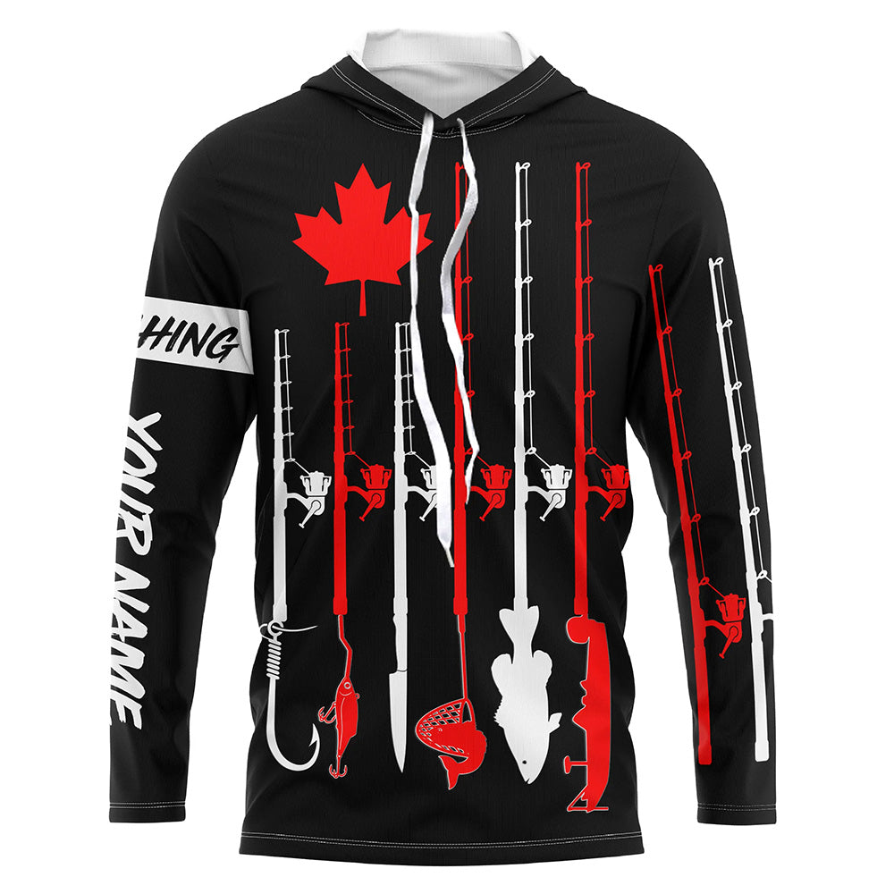 Personalized Canadian flag fishing rod UV protection patriotic fishing for fisherman | Black NQS5764