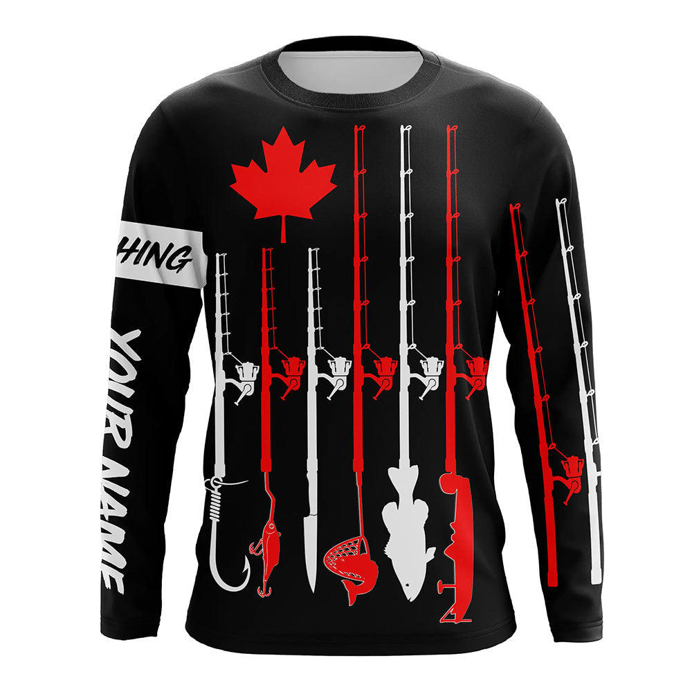 Personalized Canadian flag fishing rod UV protection patriotic fishing for fisherman | Black NQS5764