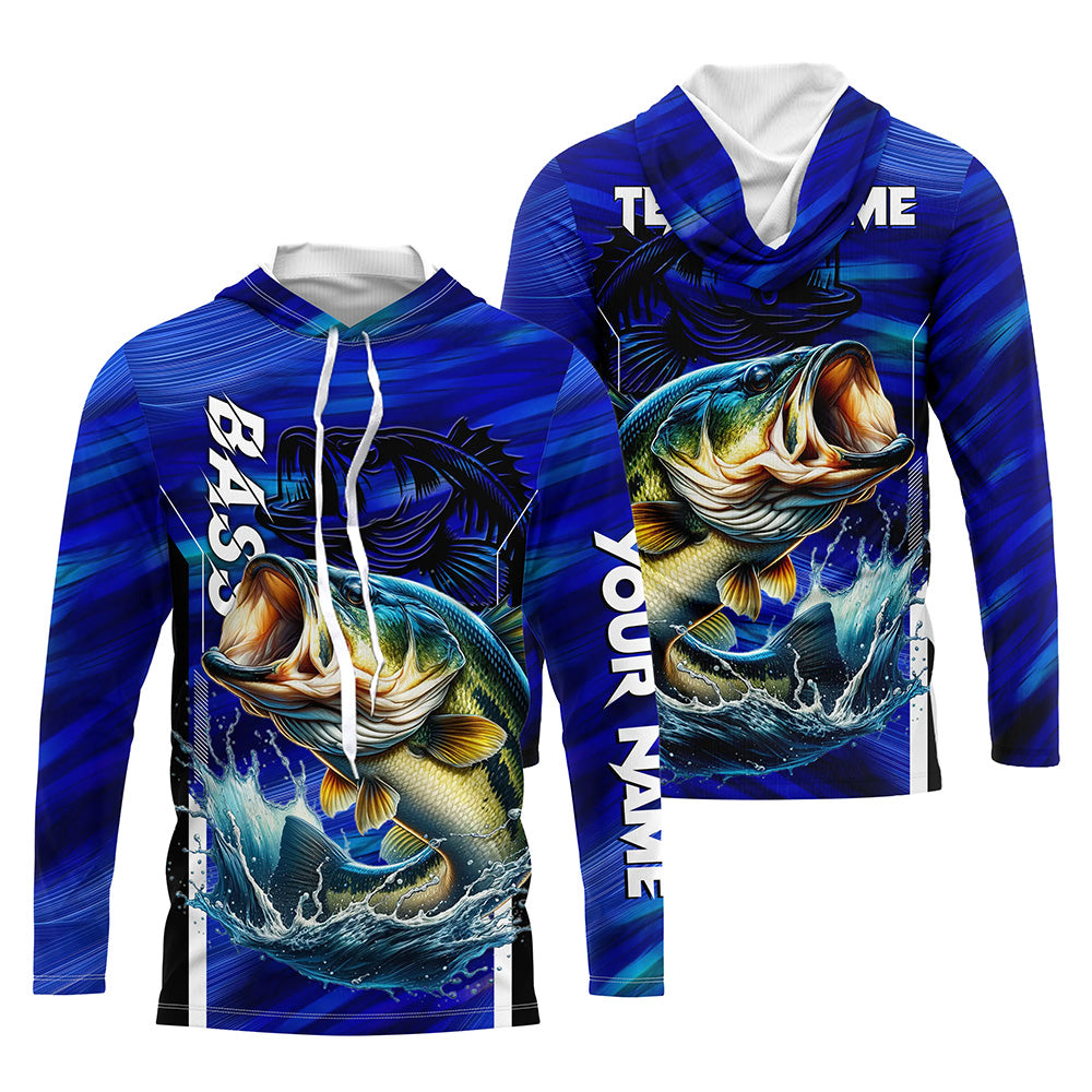 Largemouth Bass Fishing Custom long sleeve performance fishing, team fishing | Blue NQS8501