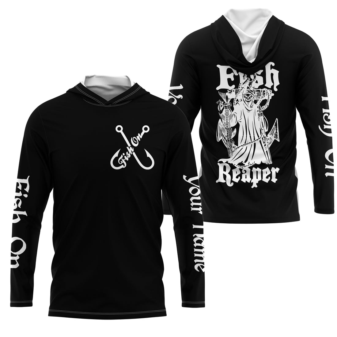 Fish Reaper Fish on black custom name UV protection custom long sleeve, fishing NQS2857