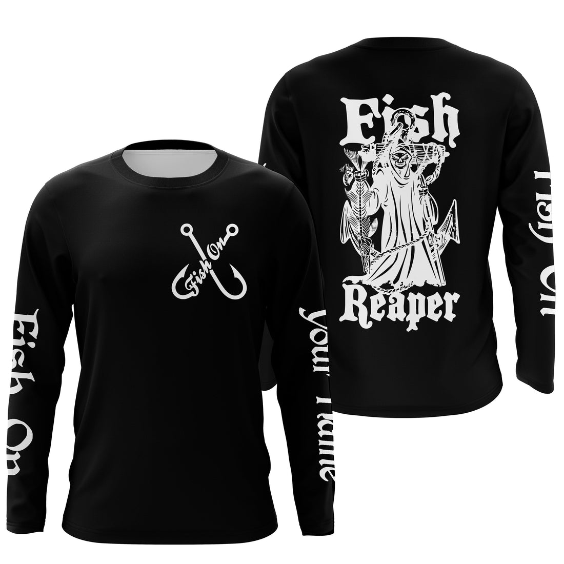 Fish Reaper Fish on black custom name UV protection custom long sleeve, fishing NQS2857