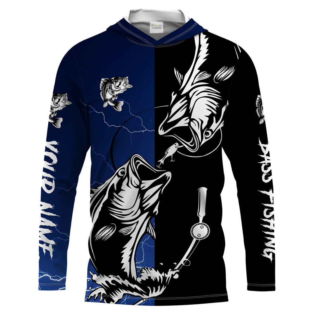 Bass fishing tattoo blue UV protection Customize name fishing NQS1462