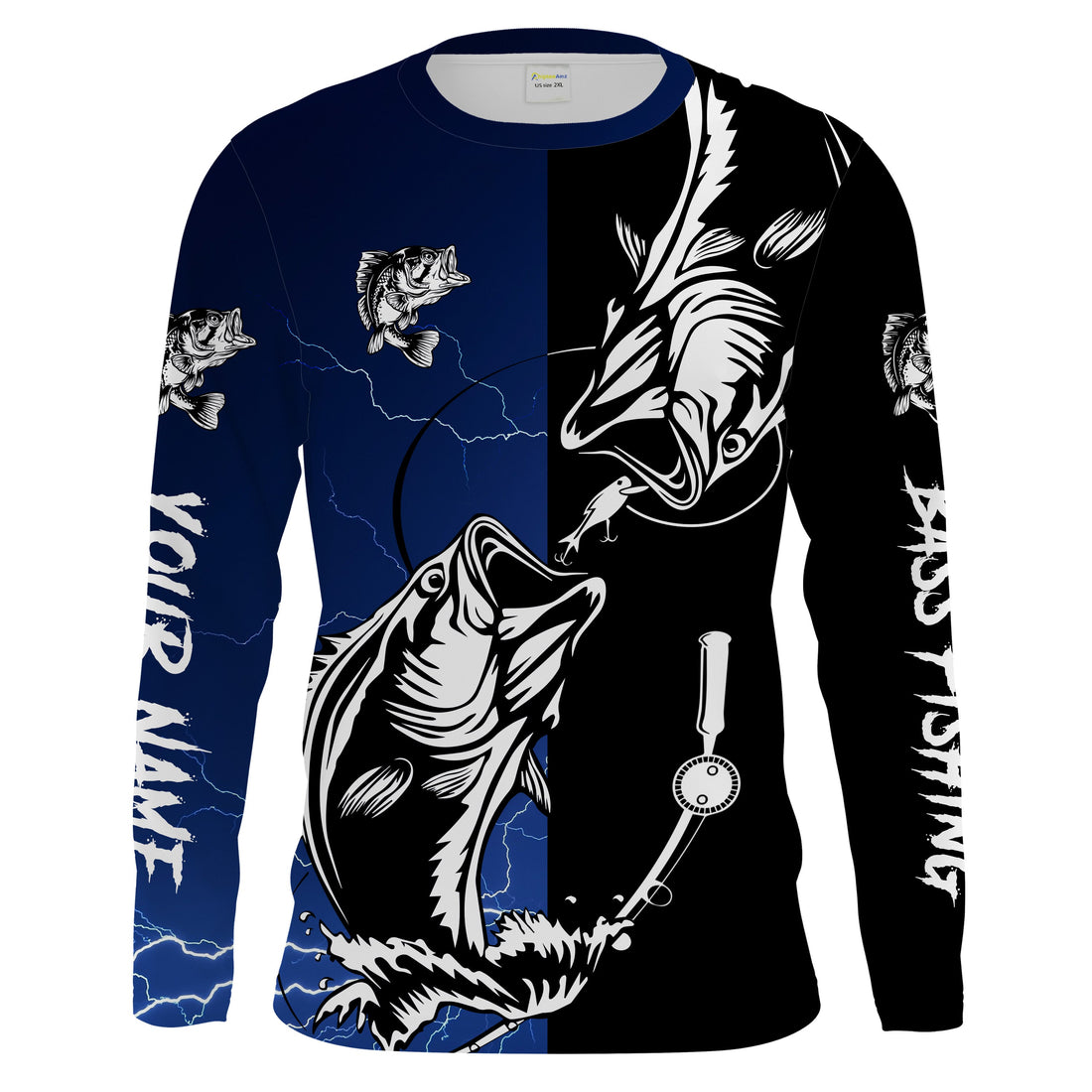 Bass fishing tattoo blue UV protection Customize name fishing NQS1462