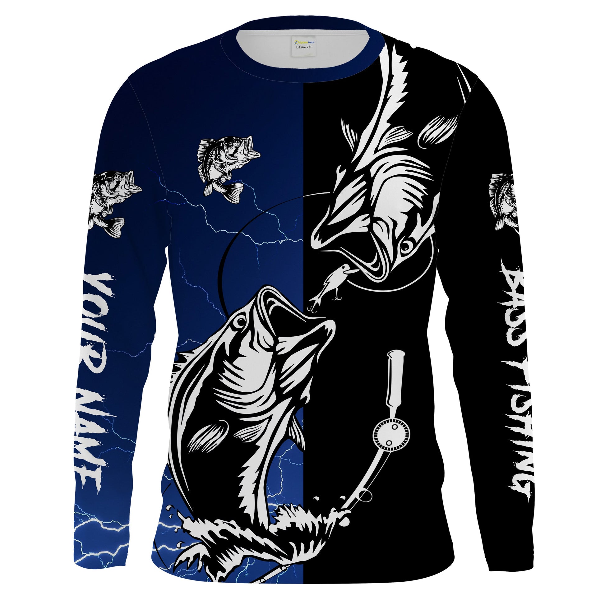 Bass fishing tattoo blue UV protection Customize name fishing NQS1462