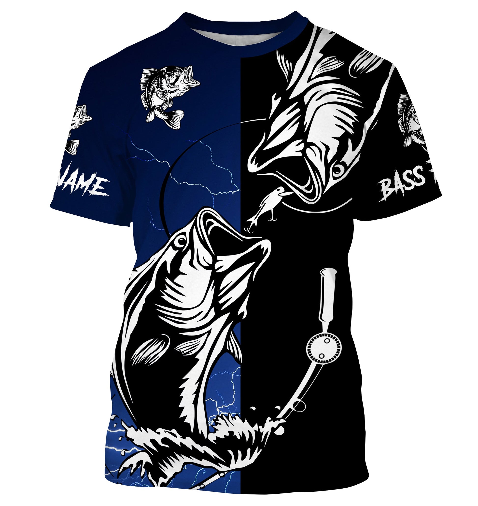Bass fishing tattoo blue UV protection Customize name fishing NQS1462