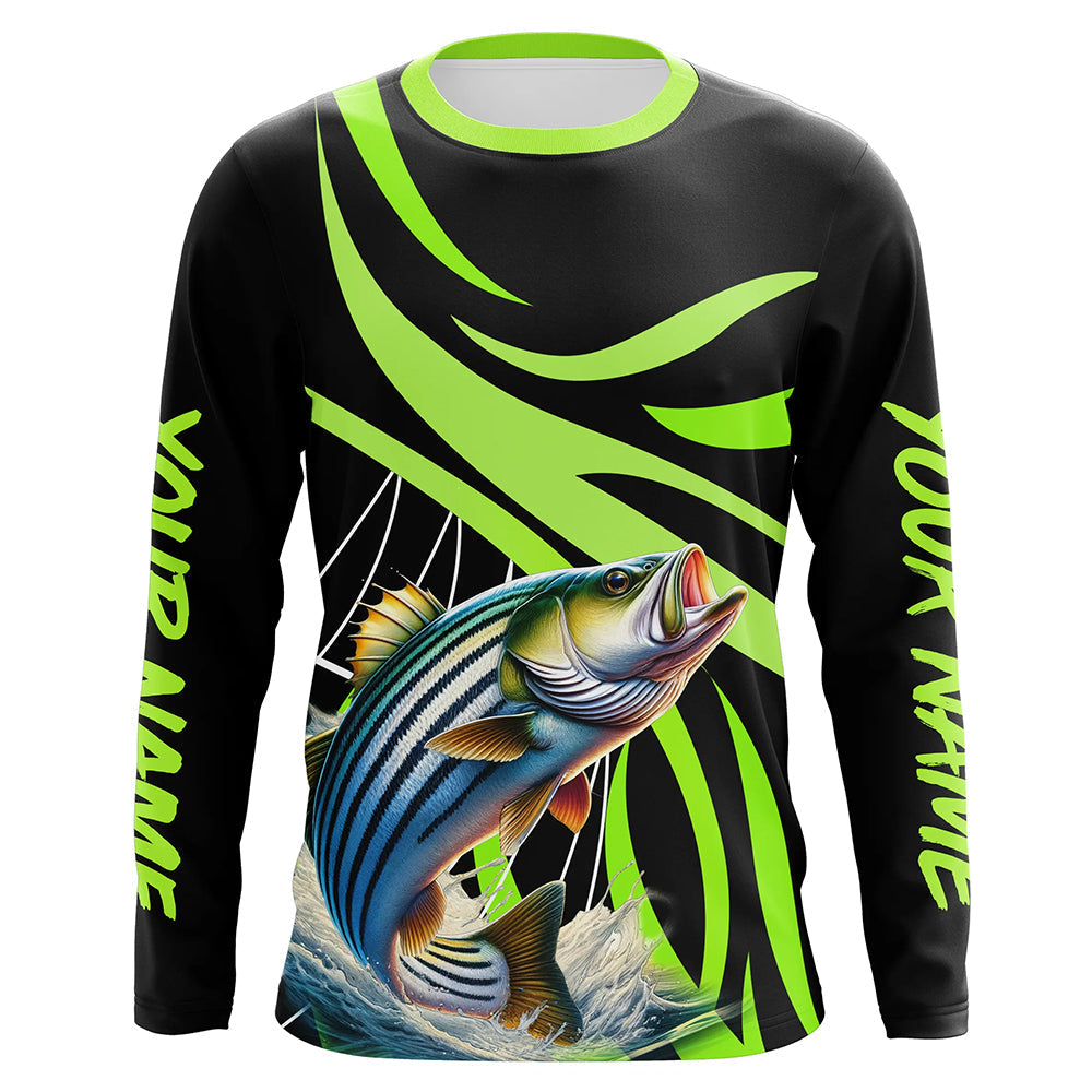 Personalized Striped Bass Long Sleeve Fishing, Striper Tournament Fishing | Green NQS7499