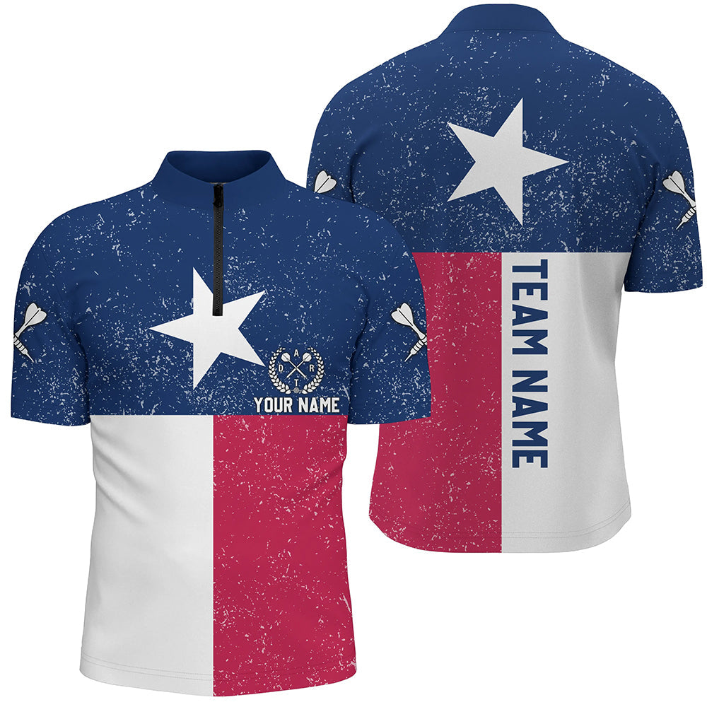Customized Grunge Texas Flag Darts Men Quarter-Zip, Patriotic Texas Darts