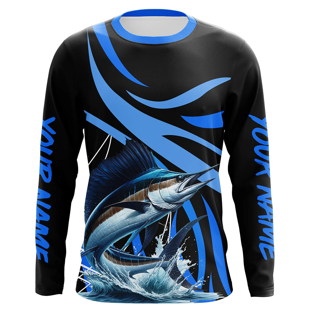 Personalized Sailfish Long Sleeve Fishing, Sailfish Tournament Fishing | Blue NQS7501