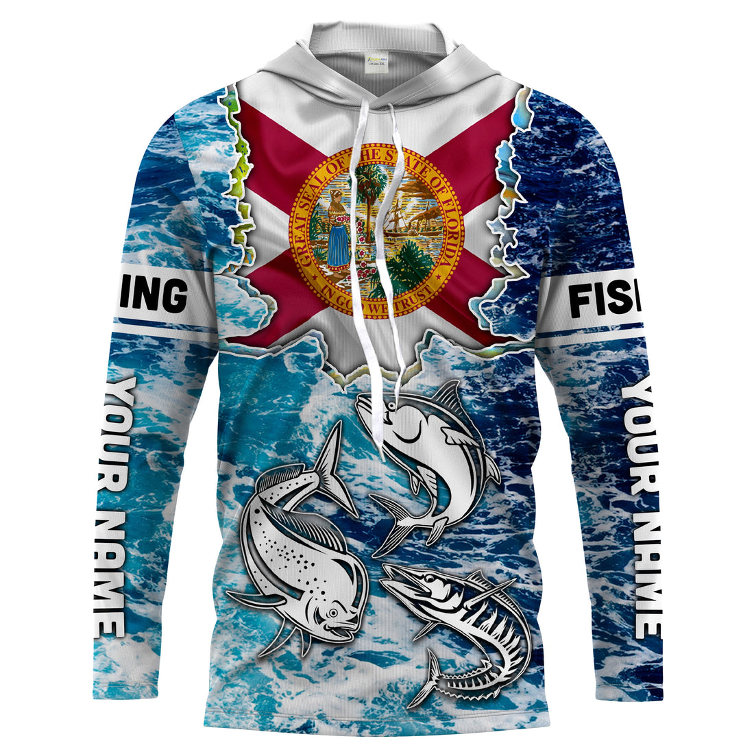 Florida Flag Mahimahi, wahoo, Tuna blue camo performance fishing UV protection customize long sleeves NQS2123