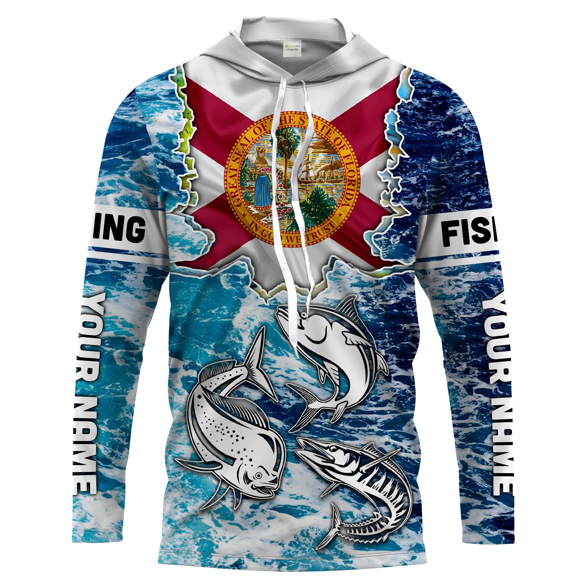 Florida Flag Mahimahi, wahoo, Tuna blue camo performance fishing UV protection customize long sleeves NQS2123