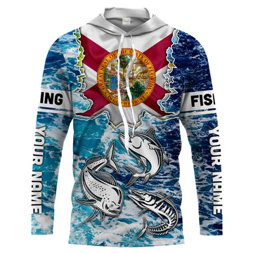 Florida Flag Mahimahi, wahoo, Tuna blue camo performance fishing UV protection customize long sleeves NQS2123