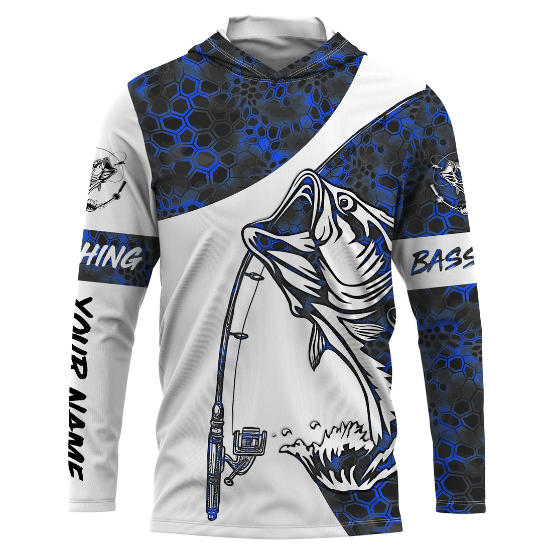 Largemouth Bass Fishing tattoo blue camo Custom Name 3D All over Printed UV Protection - NQS2980