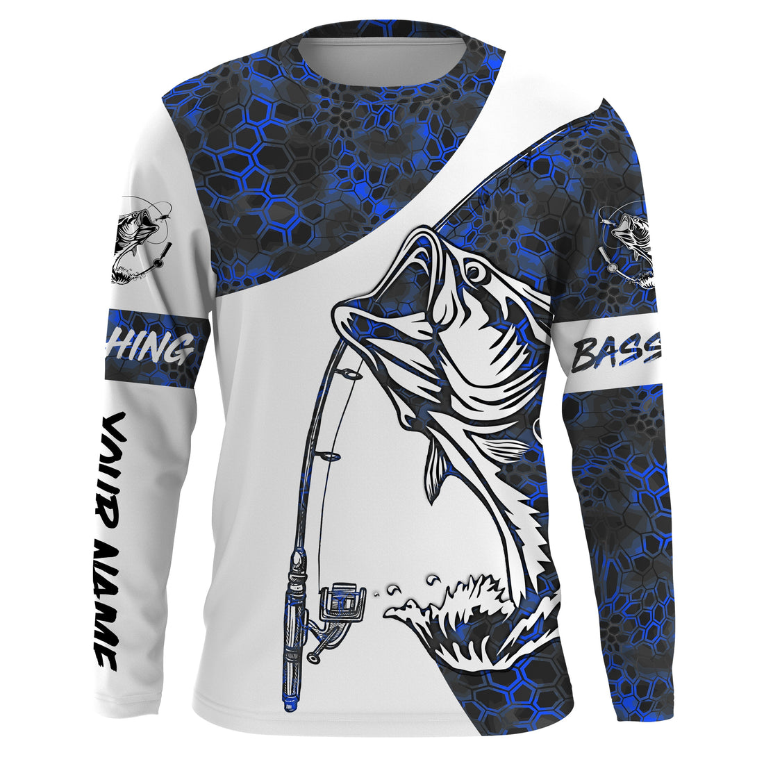 Largemouth Bass Fishing tattoo blue camo Custom Name 3D All over Printed UV Protection - NQS2980