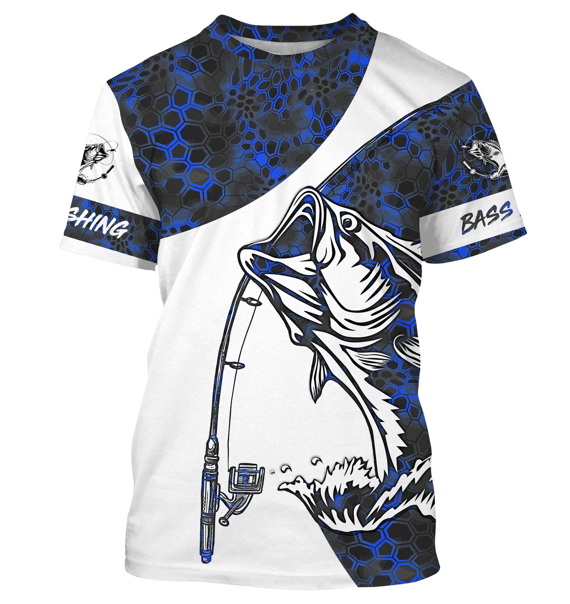 Largemouth Bass Fishing tattoo blue camo Custom Name 3D All over Printed UV Protection - NQS2980