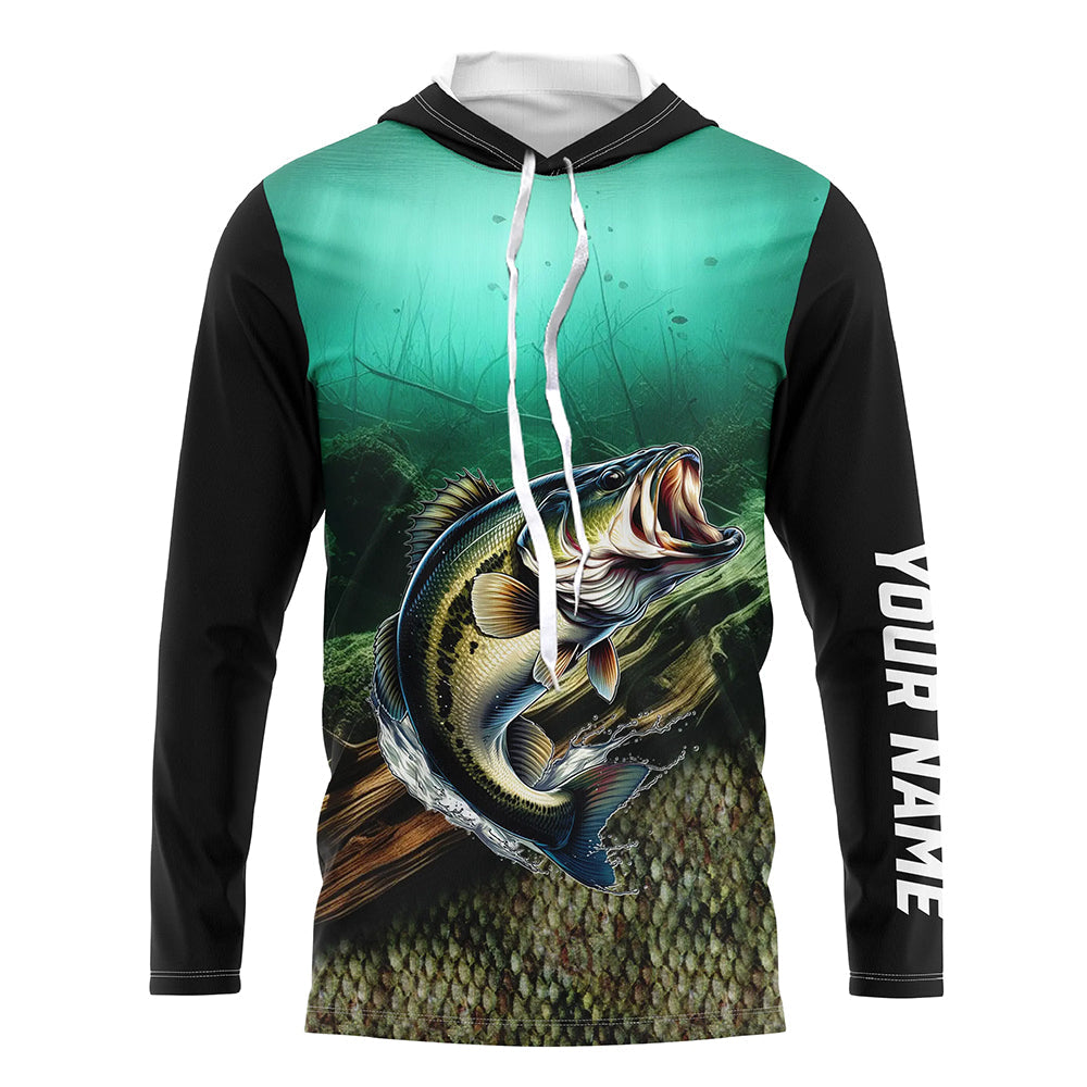 Largemouth Bass fishing green scales Custom UV protection performance long sleeve fishing NQS7171