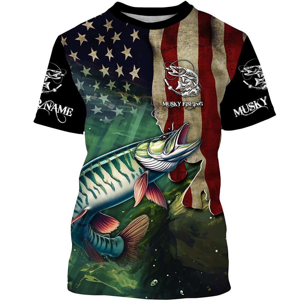 Musky Fishing American Flag Patriotic Customize fishing, personalized fishing gifts NQS481