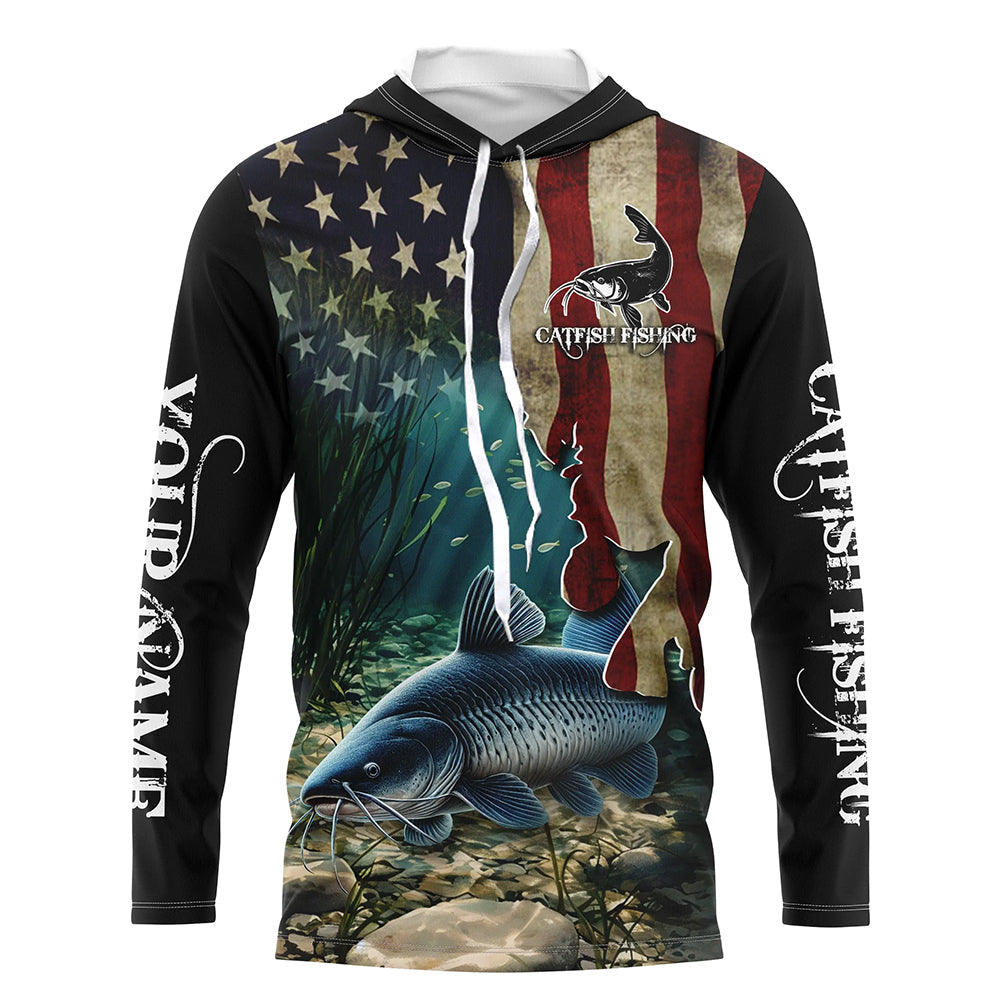 Catfish Fishing American Flag Patriotic Custom Long sleeve fishing, personalized fishing gift NQS484
