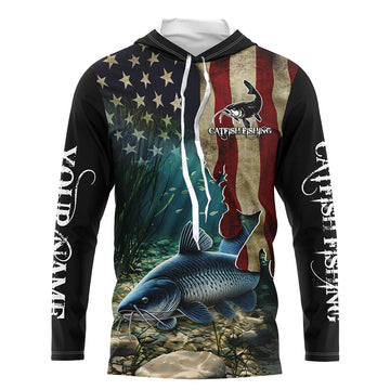 Catfish Fishing American Flag Patriotic Custom Long sleeve fishing, personalized fishing gift NQS484