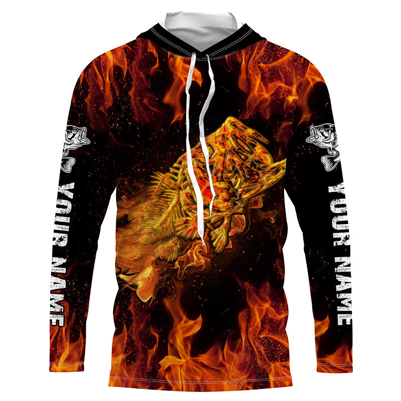 Largemouth bass skull on fire Custom Long sleeve Fishing, Bass reaper fishing NQS4597