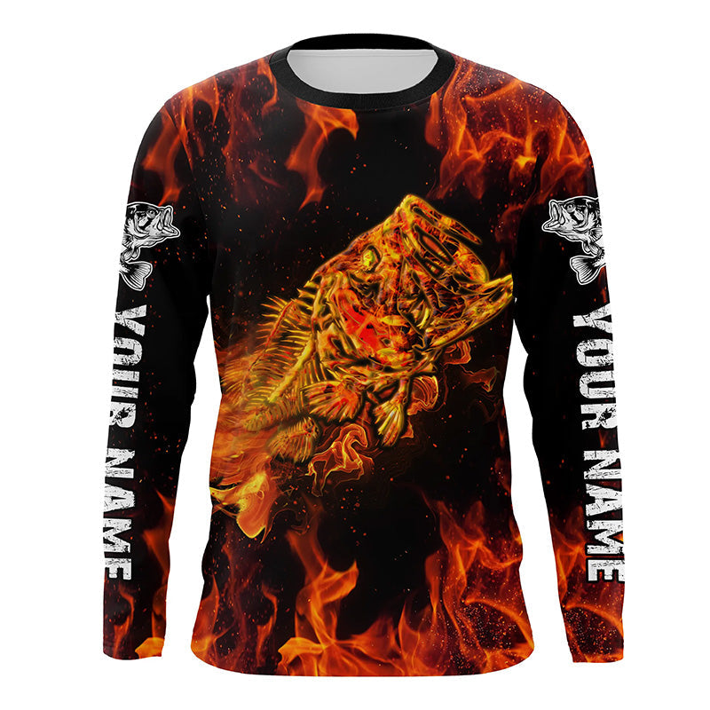 Largemouth bass skull on fire Custom Long sleeve Fishing, Bass reaper fishing NQS4597