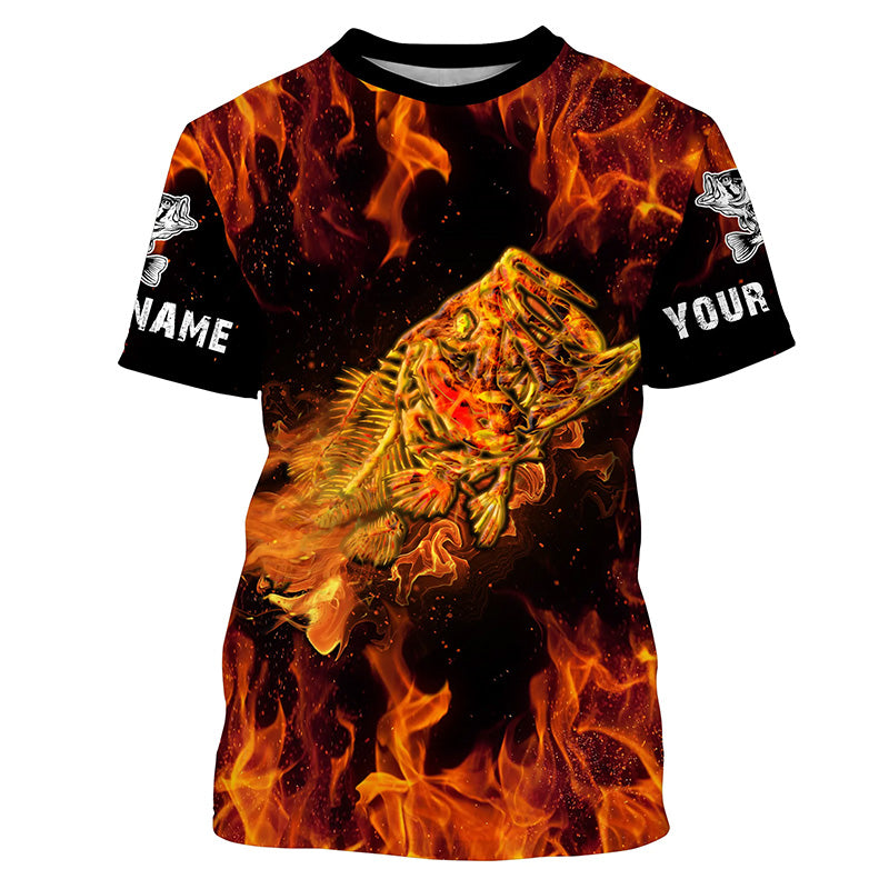 Largemouth bass skull on fire Custom Long sleeve Fishing, Bass reaper fishing NQS4597