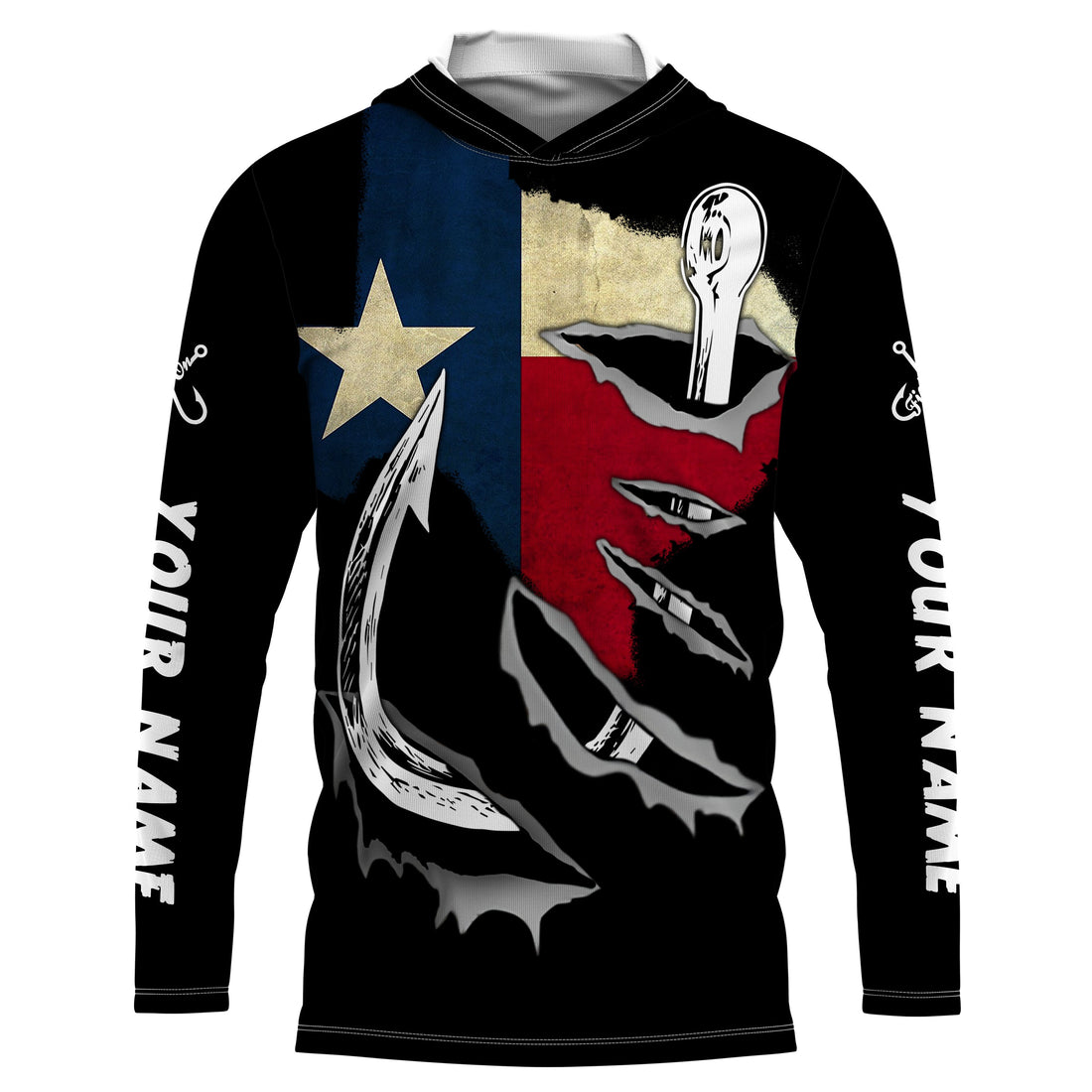 TX Fishing 3D Fish Hook Texas Flag black vintage UV protection custom long sleeves fishing NQS1342