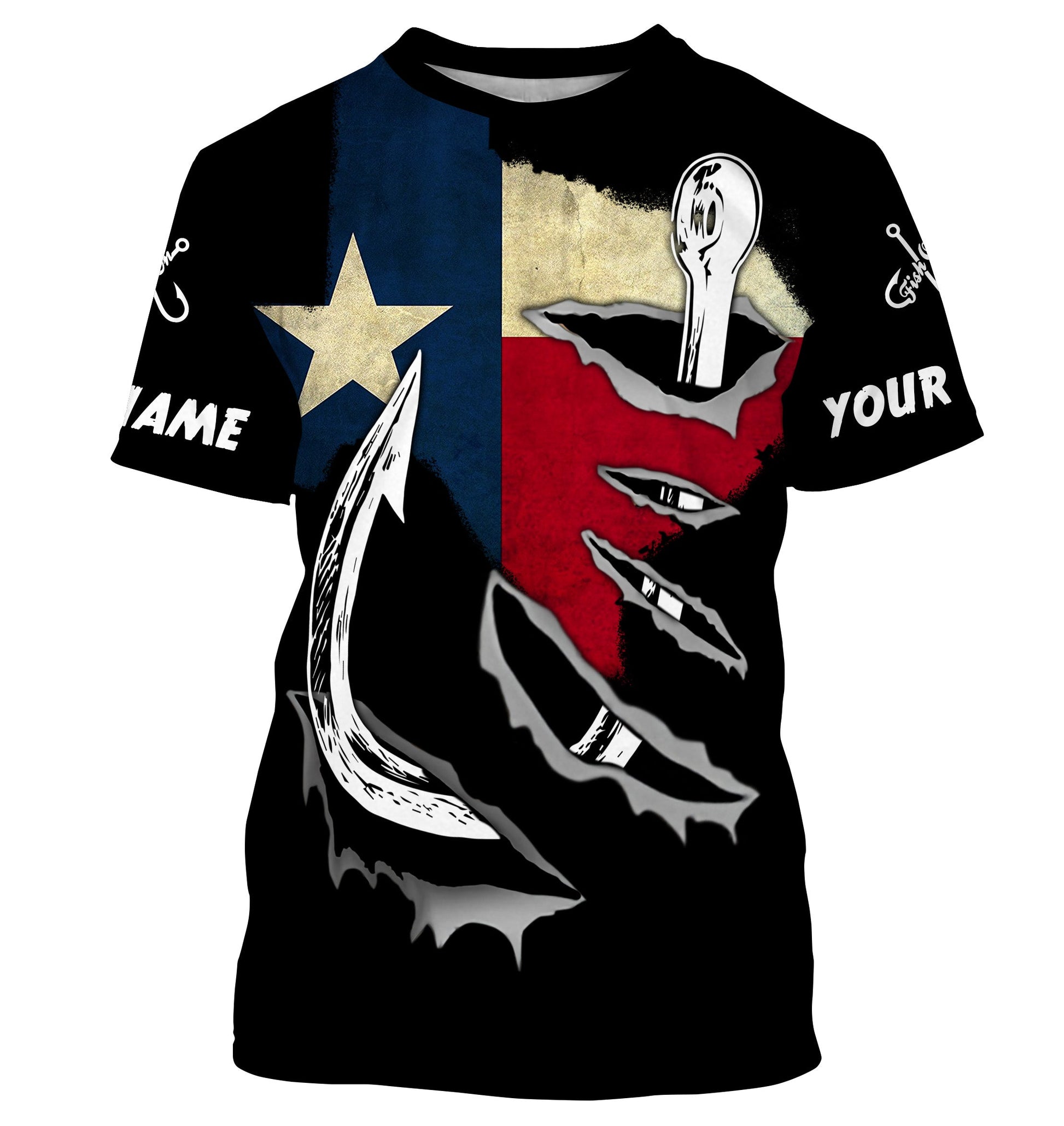 TX Fishing 3D Fish Hook Texas Flag black vintage UV protection custom long sleeves fishing NQS1342