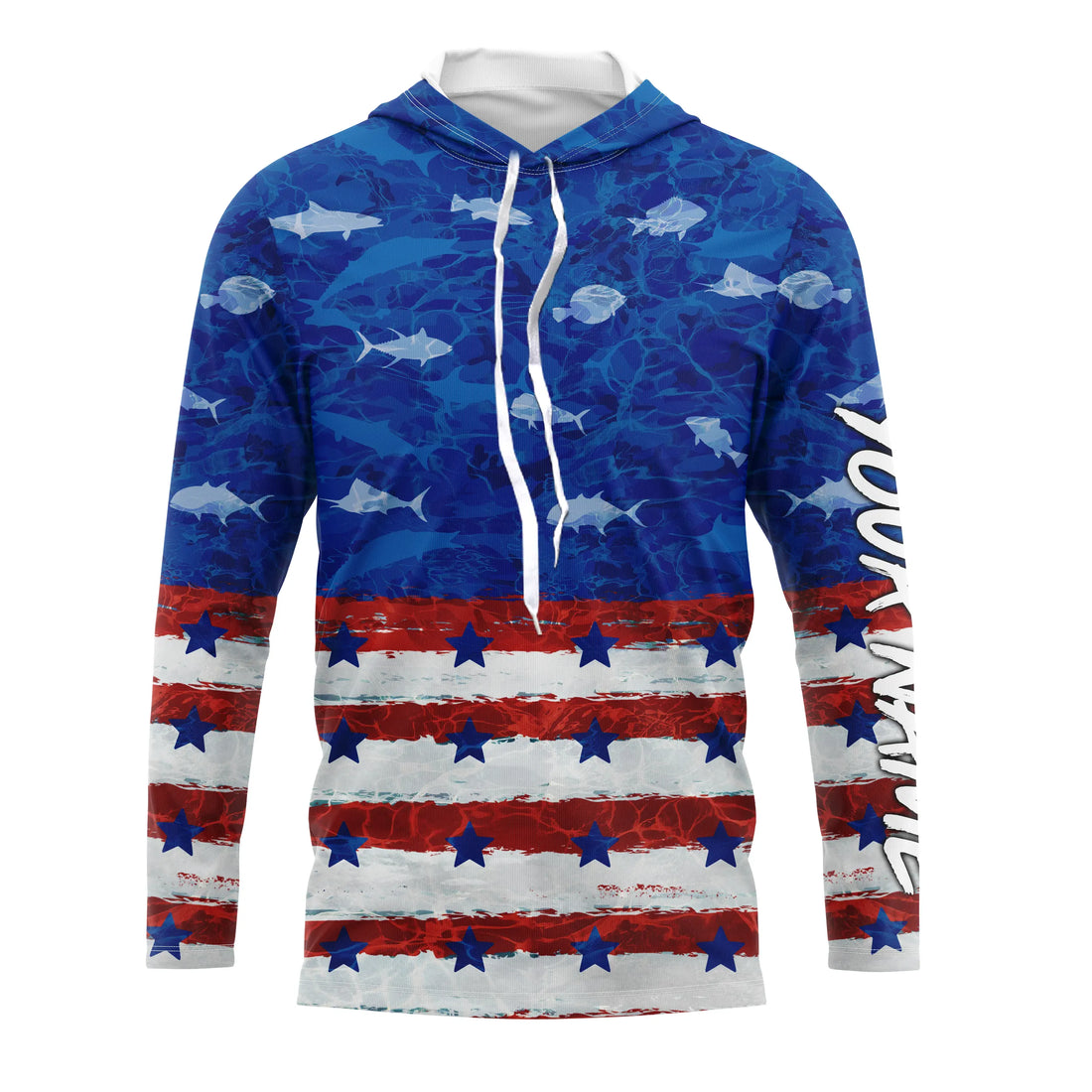 American flag patriotic saltwater fishing blue camo Custom Long Sleeve Tournament Fishing NQS5009