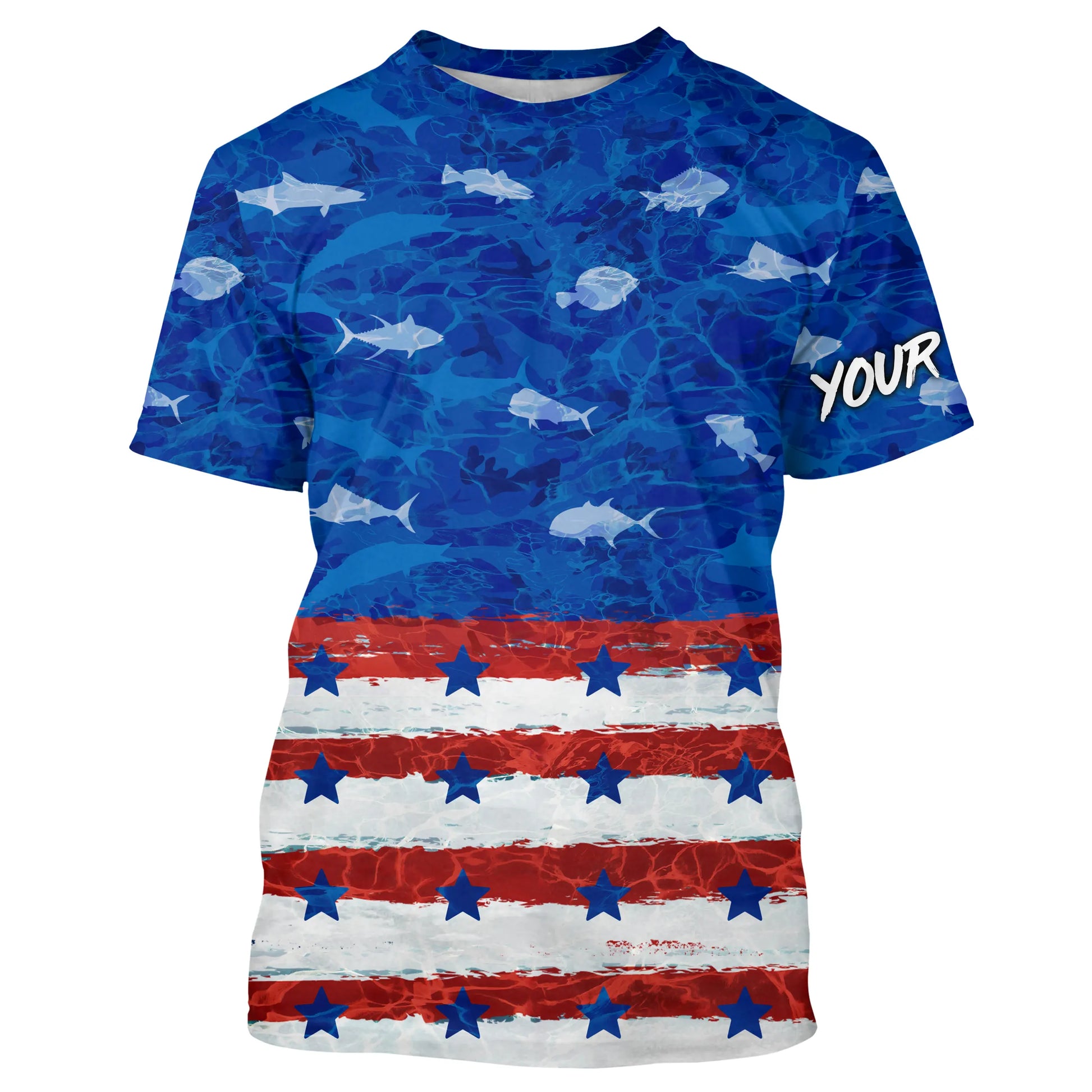 American flag patriotic saltwater fishing blue camo Custom Long Sleeve Tournament Fishing NQS5009