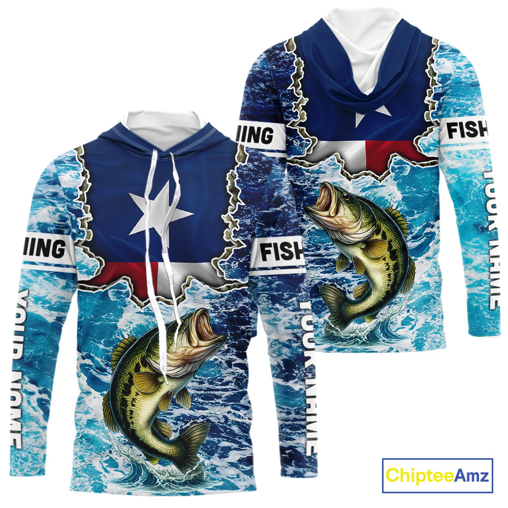 Texas Bass Fishing blue ocean camo custom Largemouth Bass long sleeves performance fishing NQS9999